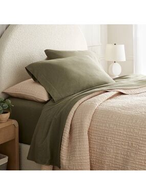 Threshold King Olive Green Cotton Jersey Sheet Set